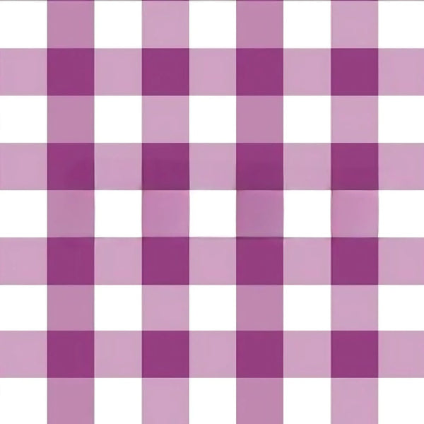Rouleau de papier cadeau motifs vichy violet, en papier couché 60/90 g recyclable, dimensions 0,7 x 100 m ou 50 m, idéal pour emballages cadeaux professionnels.