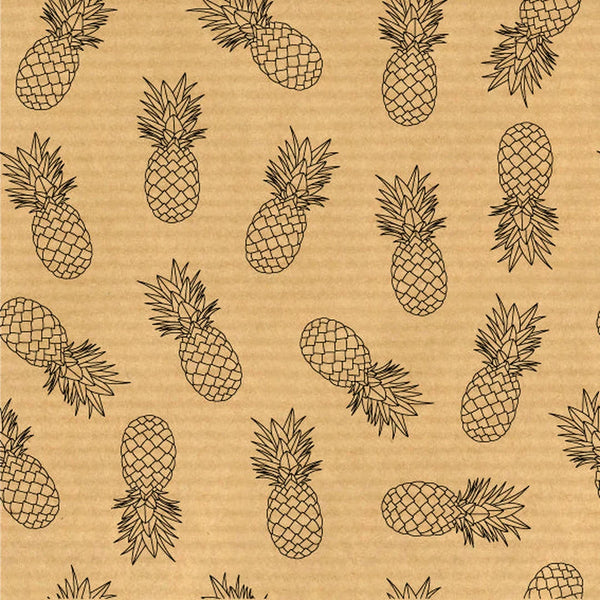 Rouleau papier cadeau kraft brun motif ananas, vergé recyclable, idéal fleuriste et boutique