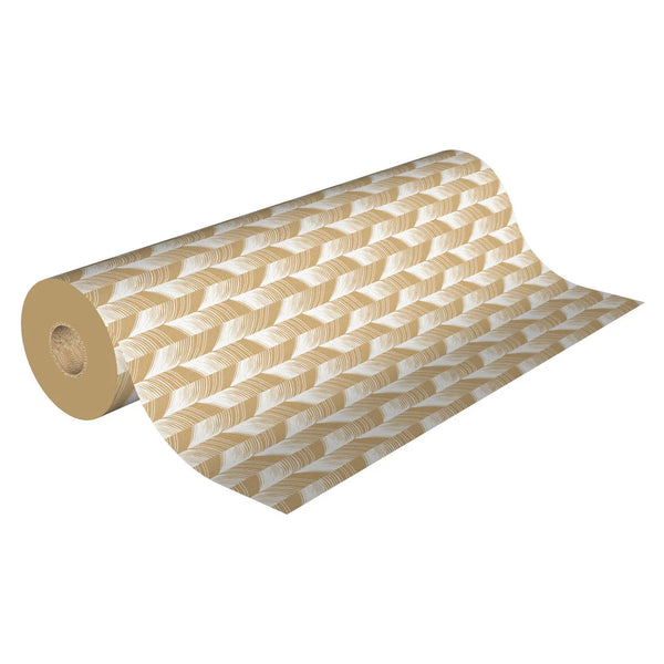 Rouleau papier cadeau kraft brun motif chevron plume blanc, vergé 60 g/m², 100 m