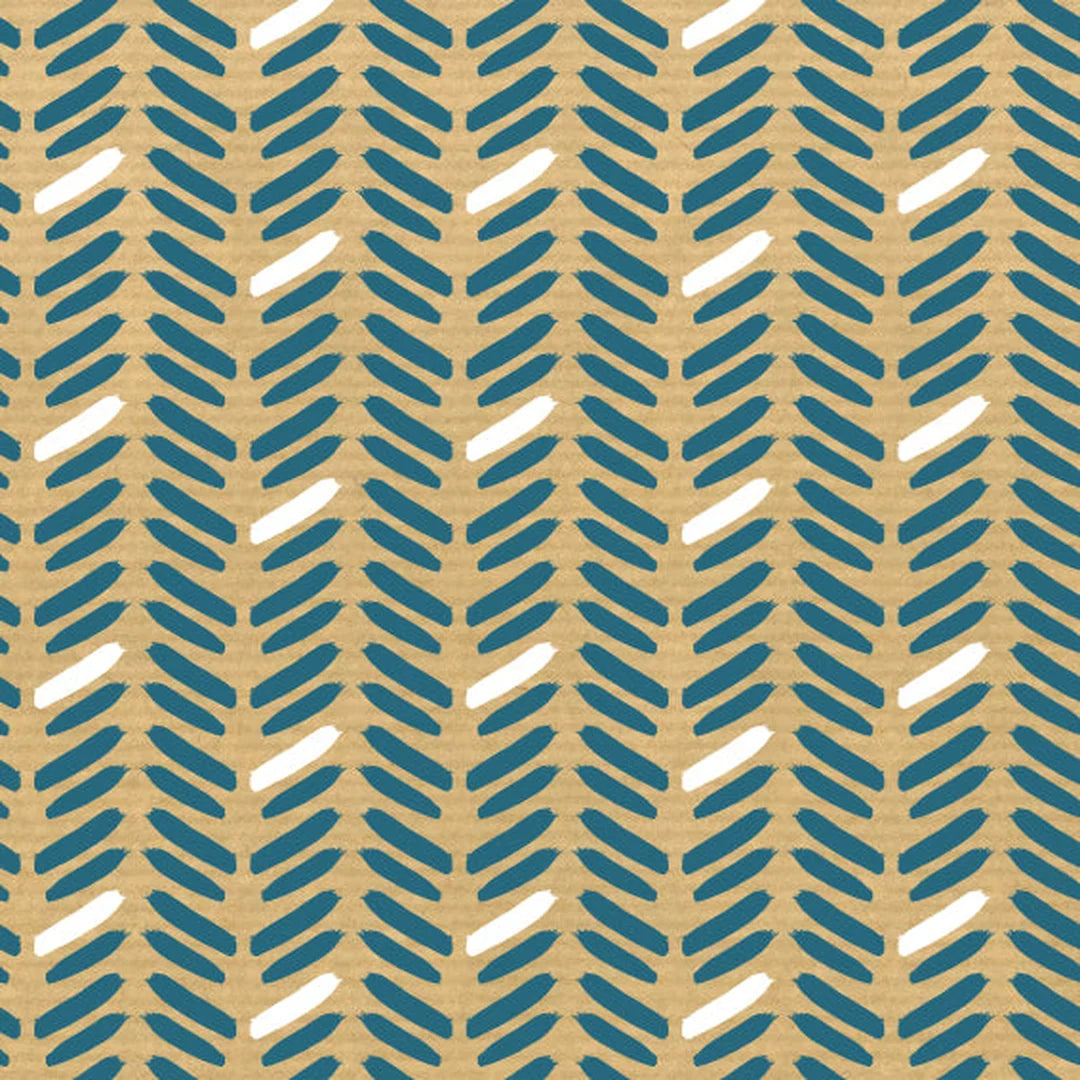 Rouleau papier kraft brun motif chevron turquoise et blanc, vergé 60 g/m², 100 m