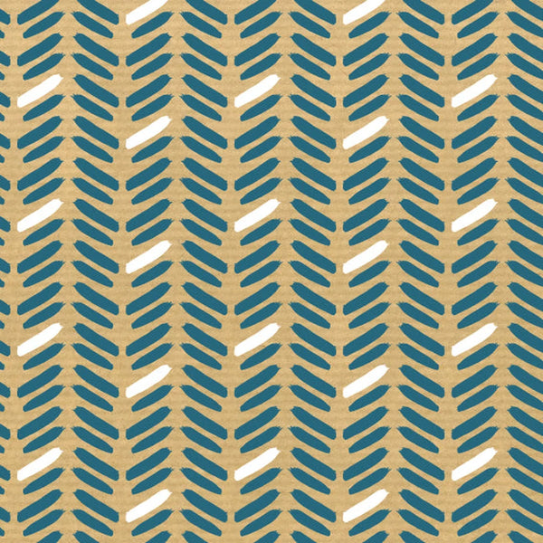 Rouleau papier kraft brun motif chevron turquoise et blanc, vergé 60 g/m², 100 m