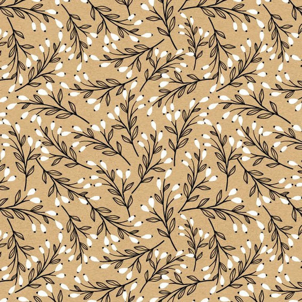 Rouleau papier kraft brun motif floral bourgeons pour emballage boutique, 70 cm × 100 m