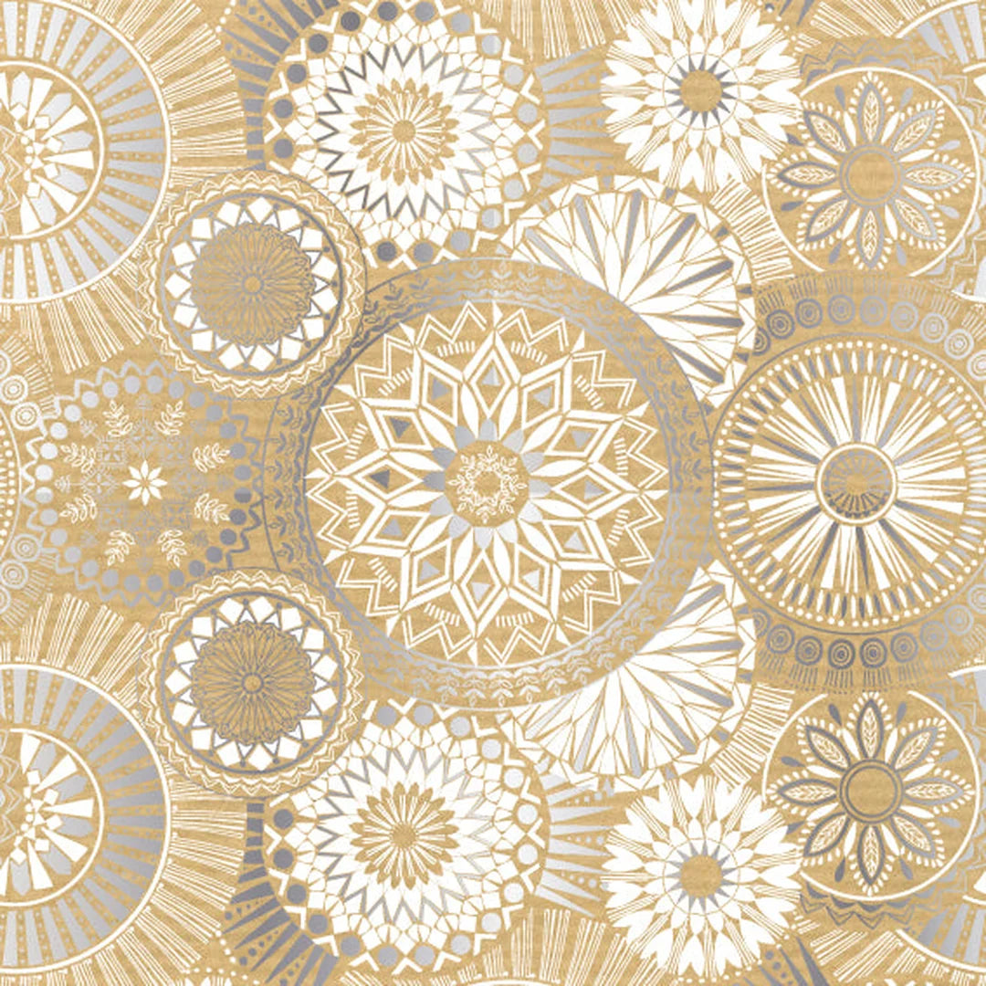 Rouleau papier kraft brun motif mandala argent, lisse recyclable, pour boutiques et commerces