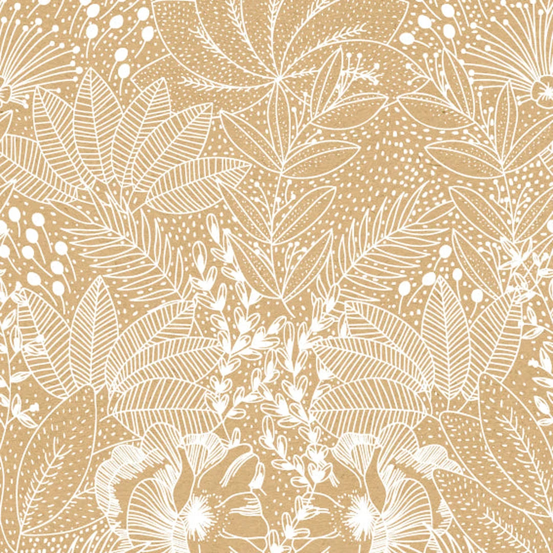 Rouleau papier kraft brun motif nature végétal blanc, lisse 70 g/m², pour fleuriste et boutique