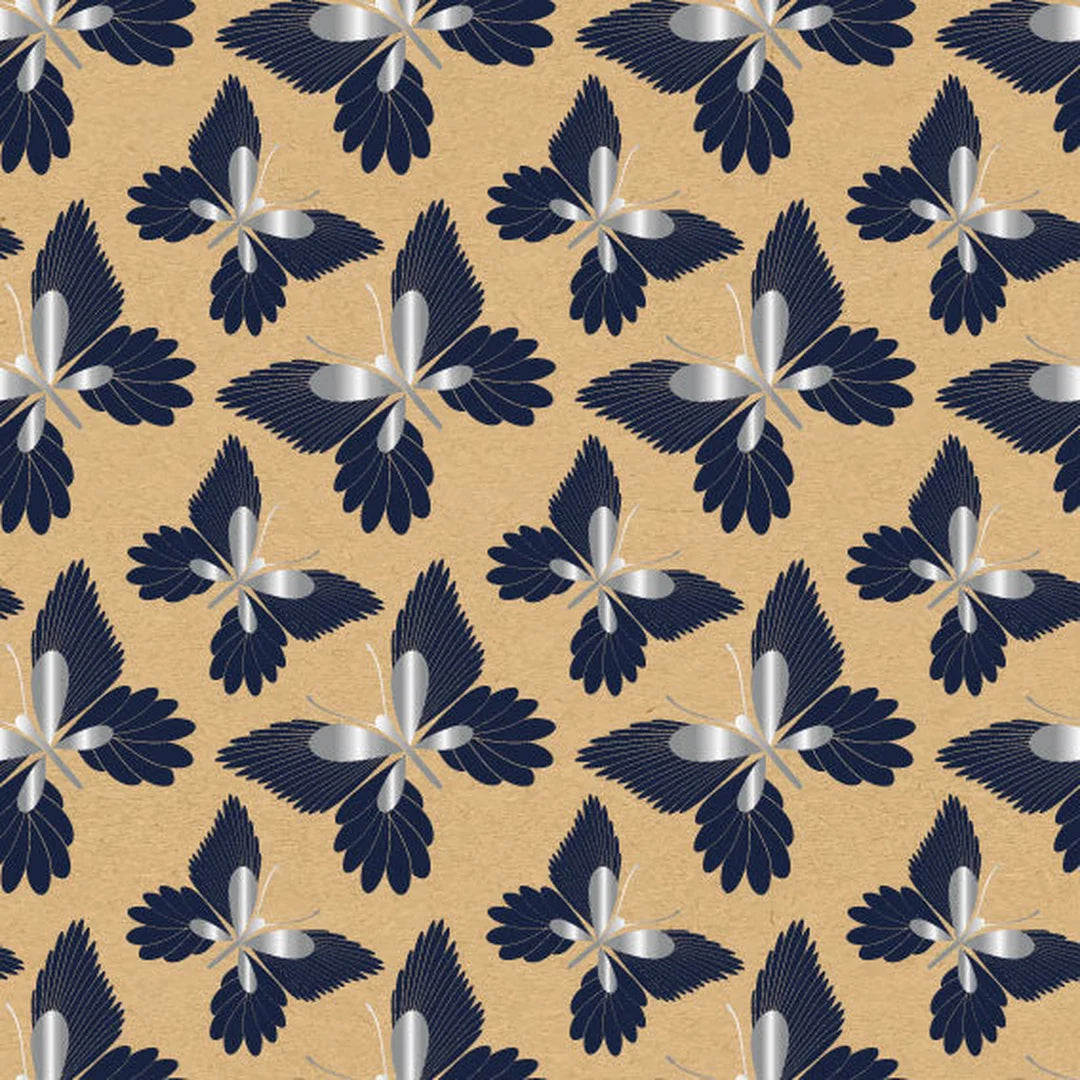 Rouleau papier cadeau kraft brun motif papillons, lisse 70 g/m², 100 m, pour commerce de détail