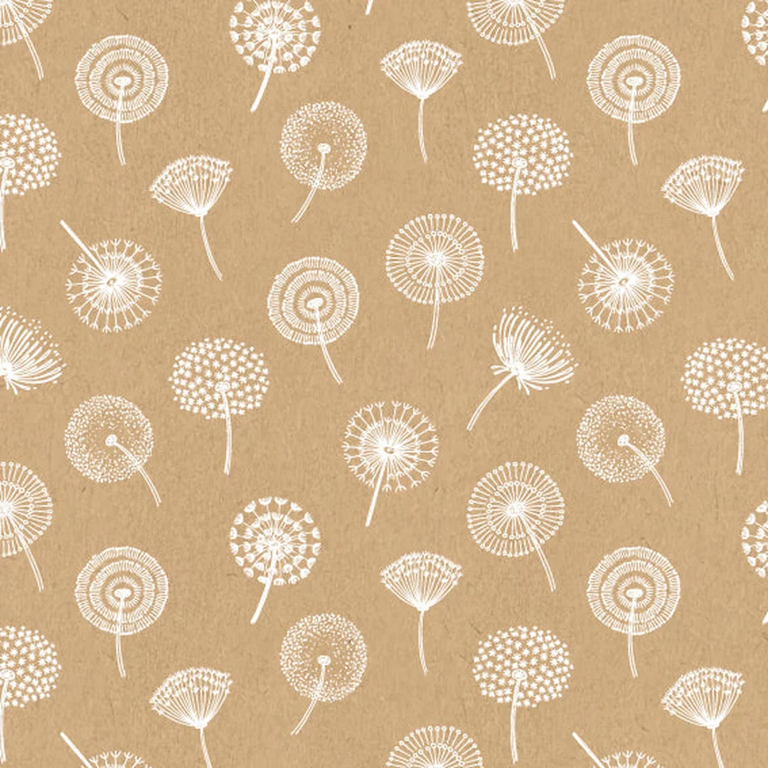 Rouleau papier cadeau kraft brun motif pissenlit blanc, lisse 70 g/m², 70 cm × 100 m