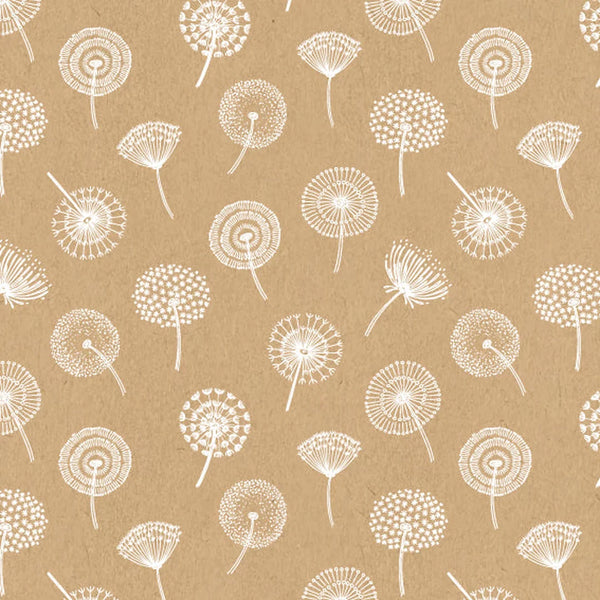 Rouleau papier cadeau kraft brun motif pissenlit blanc, lisse 70 g/m², 70 cm × 100 m