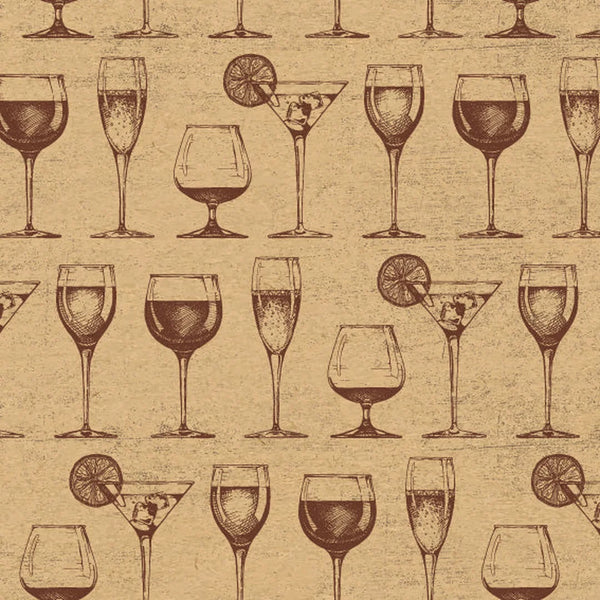 Rouleau papier kraft brun motif verres à pied, lisse, emballage professionnel caviste et épicerie fine