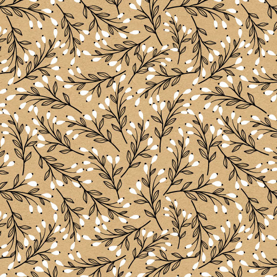 Rouleau de papier kraft brun à motifs floral bourgeon imprimés, solide et recyclable, idéal pour emballage cadeau, fleuristes et commerces de détail.