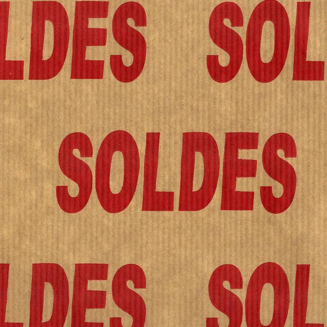 Rouleau papier kraft brun vergé 60 g/m² avec impression Soldes rouge, format 0,7 x 25 m pour boutique