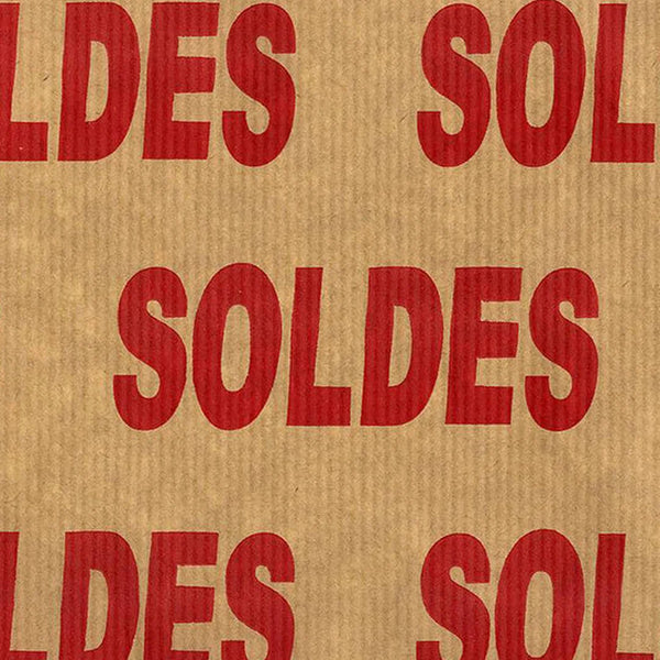 Rouleau papier kraft brun vergé 60 g/m² avec impression Soldes rouge, format 0,7 x 25 m pour boutique