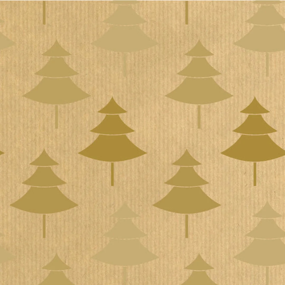 Rouleau papier kraft cadeau Noël motif sapins dorés sur fond brun vergé 60 g – 0,7 x 100 m
