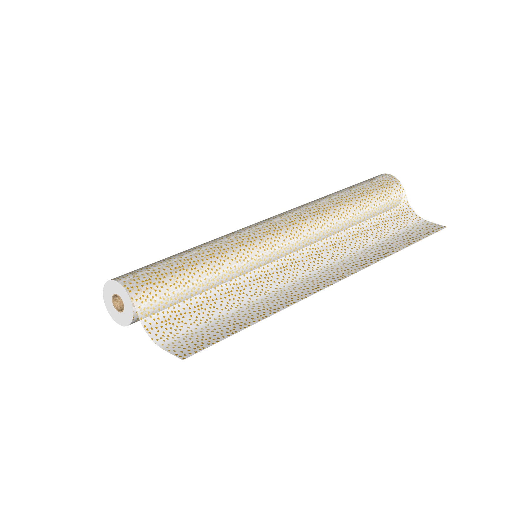 Rouleau polypropylène imprimé, motifs décoratifs cœur or, largeur 70 cm et longueur 100 m, idéal pour emballage fleurs, chocolats, cadeaux et paniers garnis.