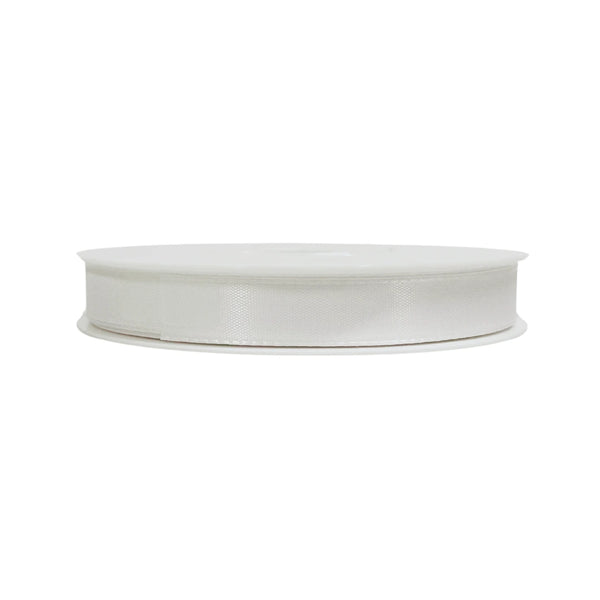 ruban taffetas blanc en bobine de 50 m, 4 largeurs (8 / 15 / 25 / 40 mm). Idéal pour emballage décoratif, boutique, événements