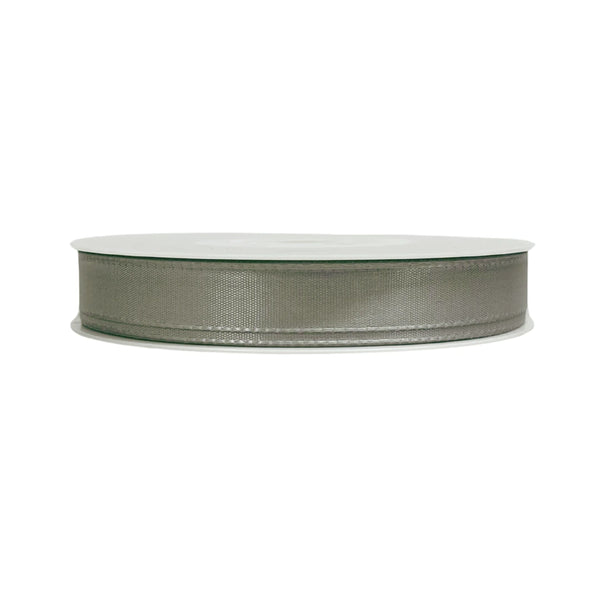 ruban taffetas gris en bobine de 50 m, 4 largeurs (8 / 15 / 25 / 40 mm). Idéal pour emballage décoratif, boutique, événements