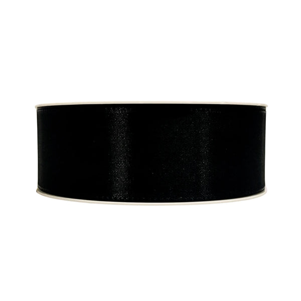 ruban taffetas noir en bobine de 50 m, 4 largeurs (8 / 15 / 25 / 40 mm). Idéal pour emballage décoratif, boutique, événements
