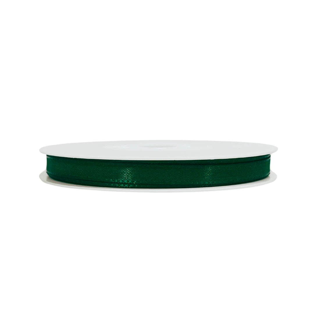 ruban taffetas vert foncé en bobine de 50 m, 4 largeurs (8 / 15 / 25 / 40 mm). Idéal pour emballage décoratif, boutique, événements