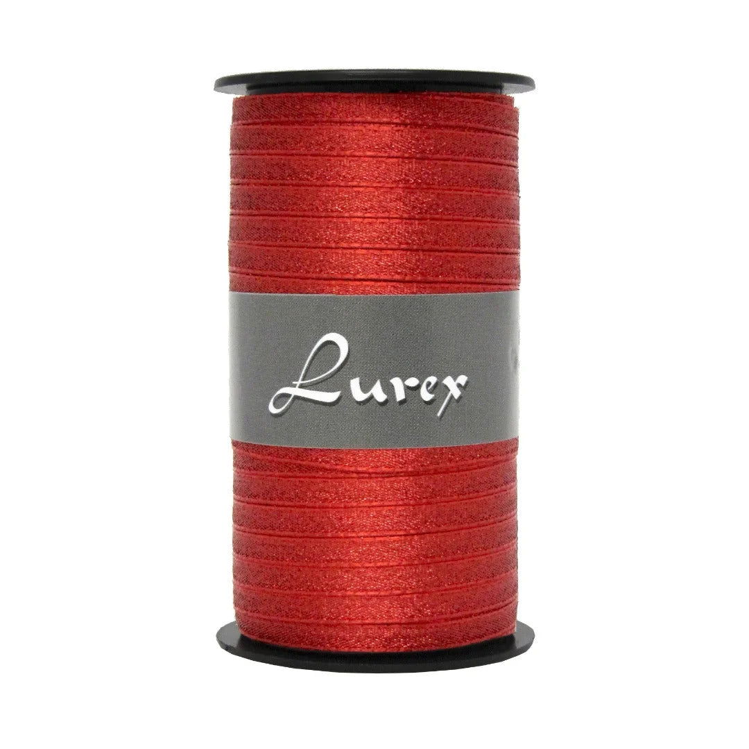 Bobine de ruban tissu métallisé coloris rouge, largeur 5 mm, 50 m, idéal décoration festive et emballage
