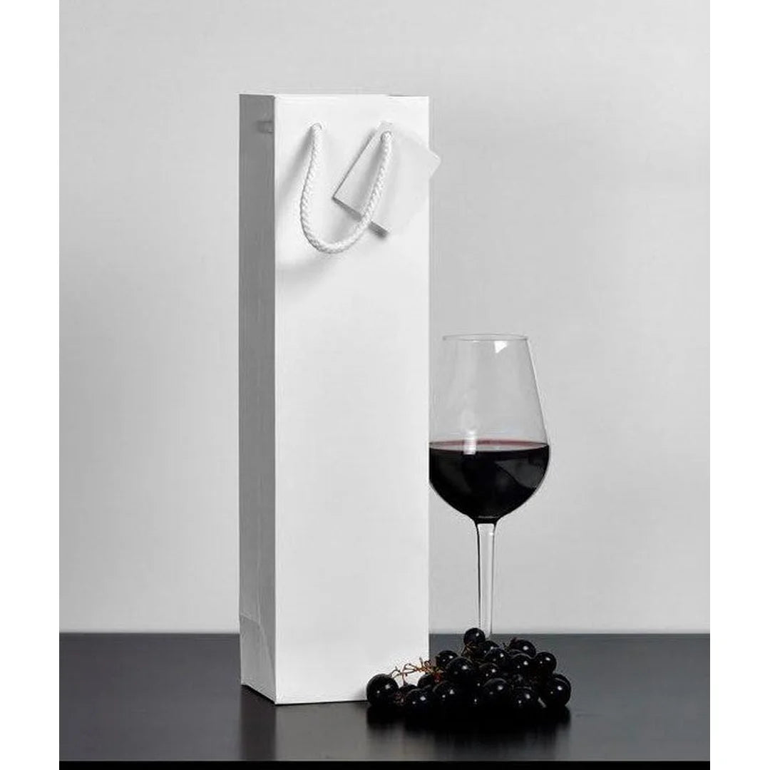 Sac bouteille pelliculé mat blanc en papier couché 190 g, format 9,8+8,9x38 cm, lot de 20 – DittaDisplay