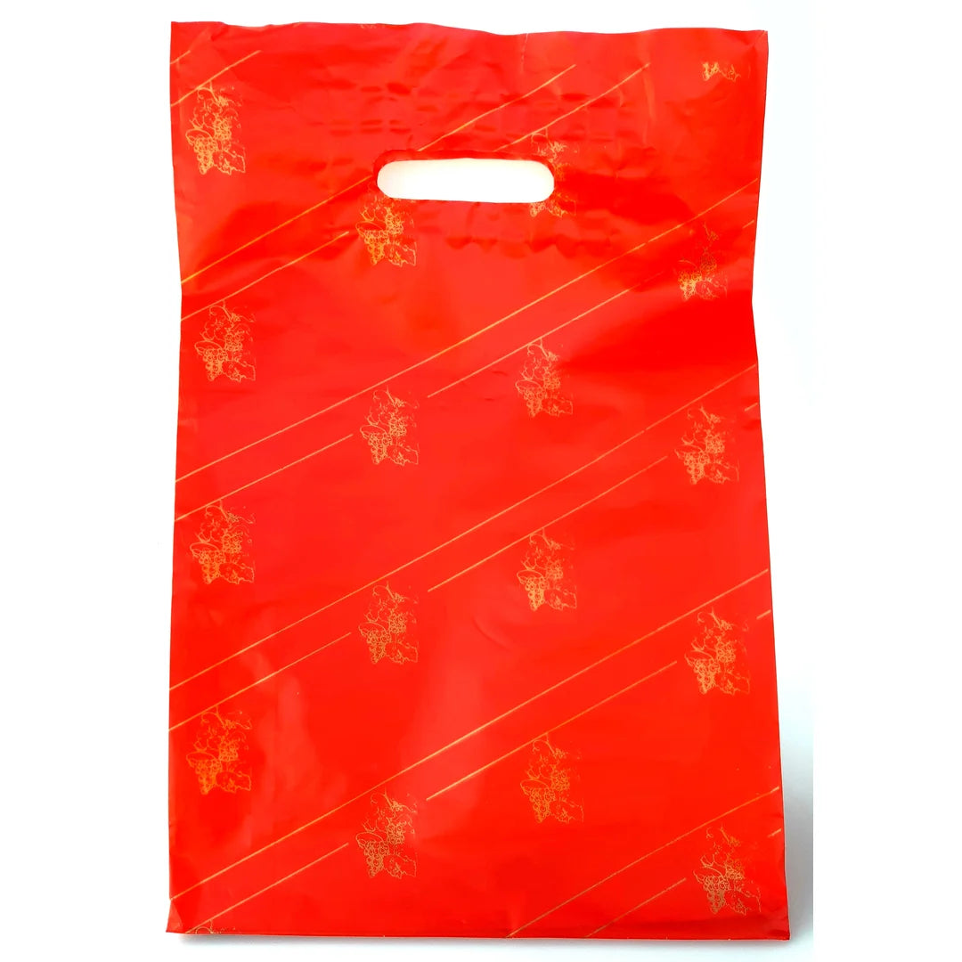 Sac plastique bouteille de vin motif vigne doré sur fond noir, format 2 et 3 bouteilles