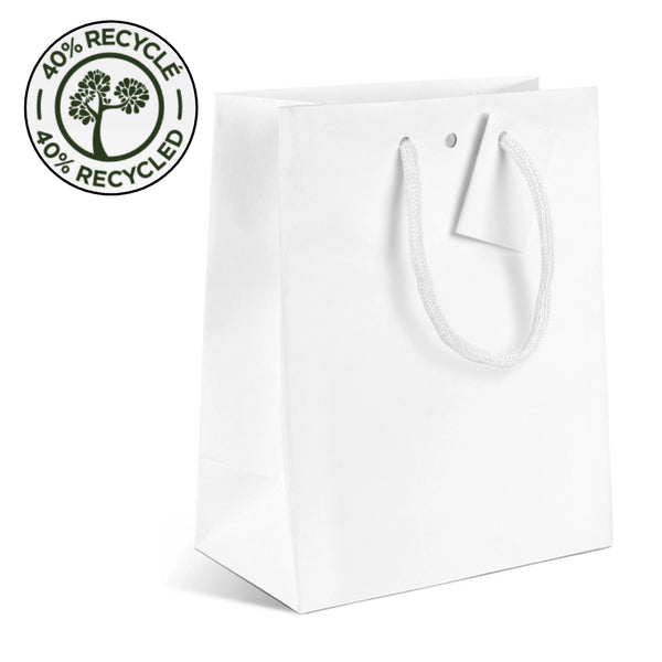 sac boutique luxe en kraft blanc mat avec poignées papier résistantes, 200 g/m², élégant et recyclable, disponible en plusieurs formats