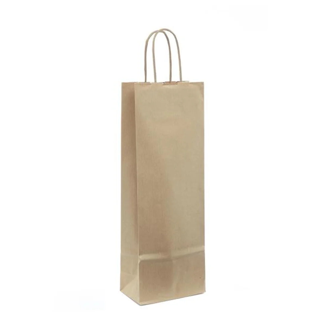 Sac kraft brun pour 1 bouteille avec poignées torsadées – emballage professionnel