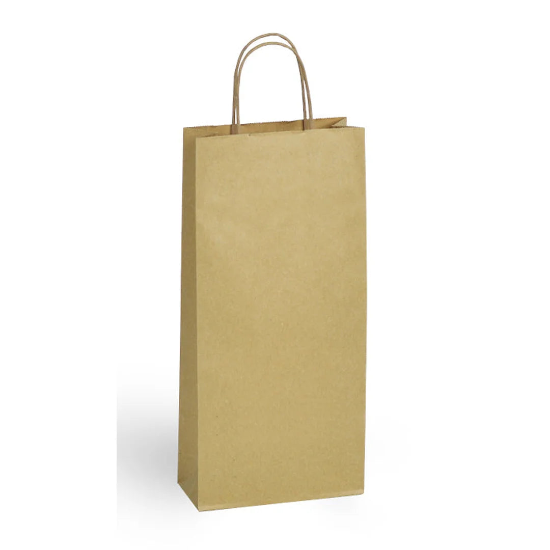 Sac kraft brun pour 2 bouteilles avec poignées torsadées – format caviste