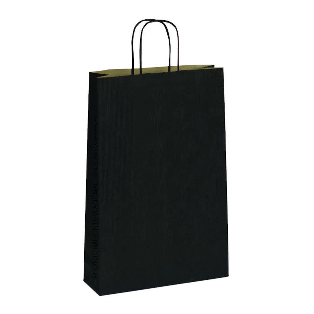 Sac kraft noir vergé pour 3 bouteilles avec carton séparateur – format coffret premium