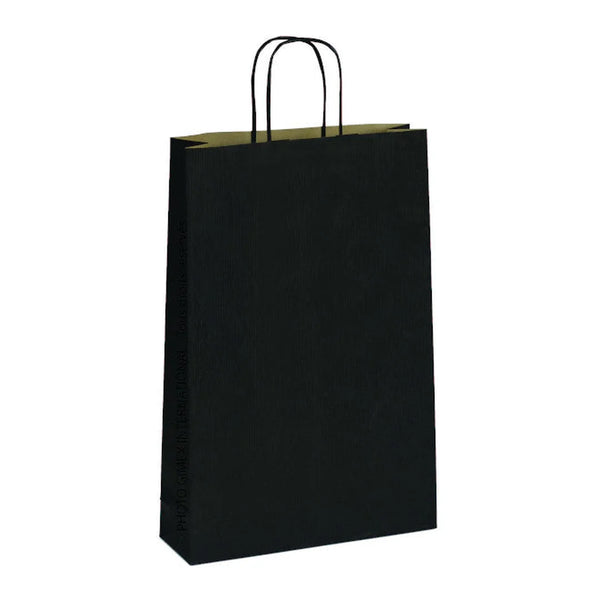 Sac kraft noir vergé pour 3 bouteilles avec carton séparateur – format coffret premium