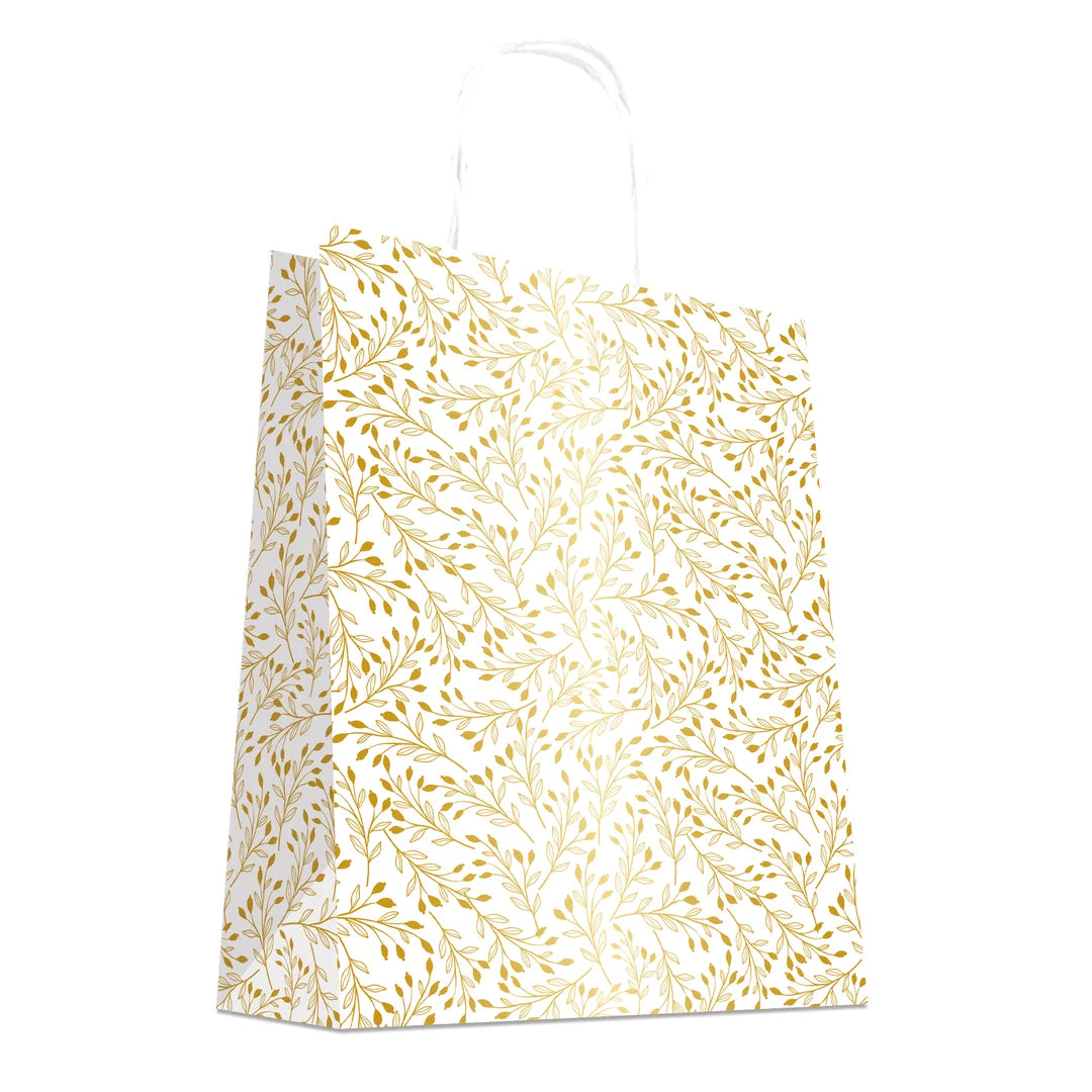 Sac kraft blanc doré emballage cadeau pour commerces et boutiques — vue de face
