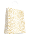 Sacs papier kraft blanc avec motif végétal doré et poignées torsadées