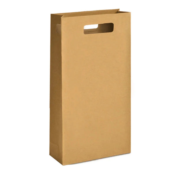 Sac kraft bouteille brun naturel poignées découpées format 2 bouteilles 175 g/m²