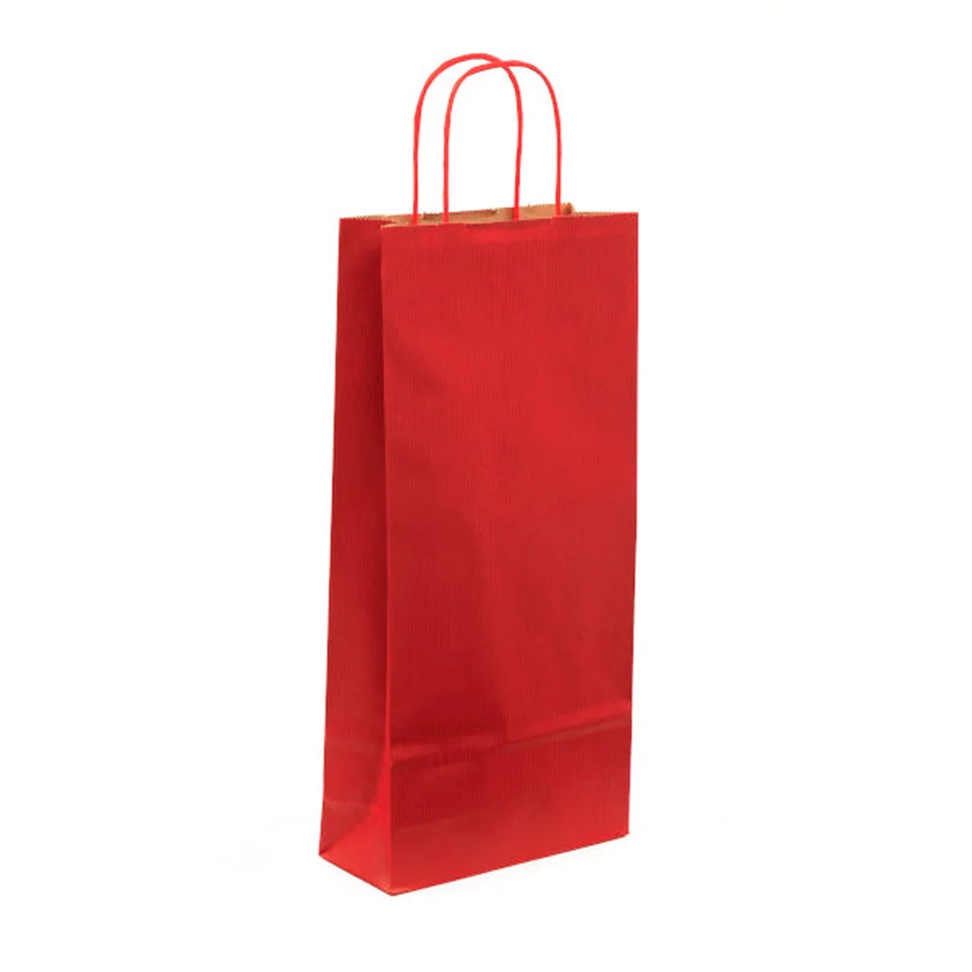 Sac kraft brun vergé pour 1 bouteille – texture vergée, poignées torsadées assorties