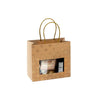 Sac kraft brun étoilé avec fenêtre recyclée et poignées torsadées — format 18+8×19 cm