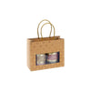 Sac kraft brun motif étoilé doré avec fenêtre — format 20+7.5×15 cm, poignées torsadées