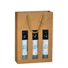 Sac kraft brun à fenêtre format 3 bouteilles, coffret cadeau vin recyclable pour magasin