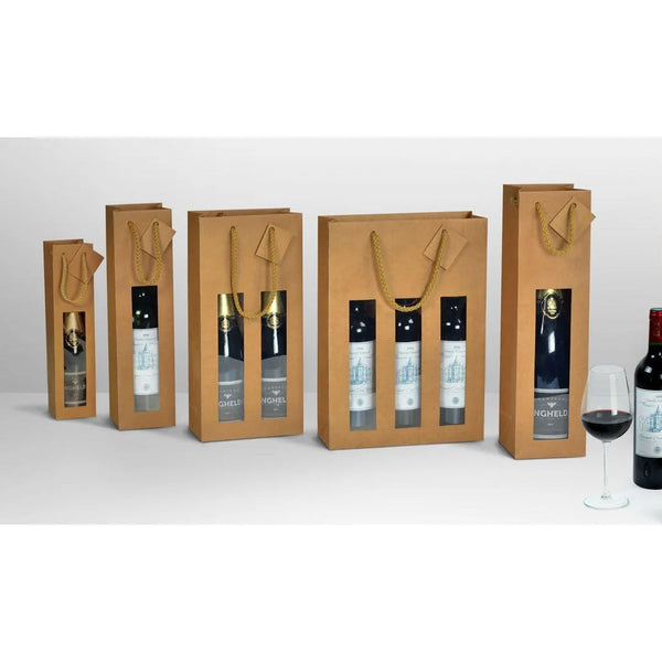 Collection sacs kraft brun à fenêtre pour bouteilles — 6 formats du flacon au magnum