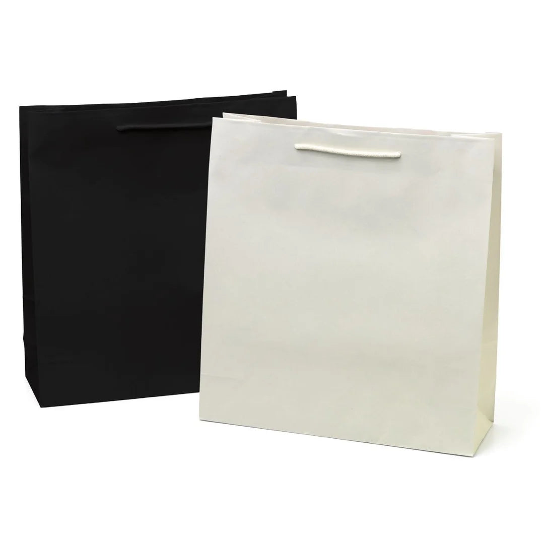 Sac kraft luxe 160 g blanc avec poignées en corde de coton, format 22x10x26 cm, certifié FSC