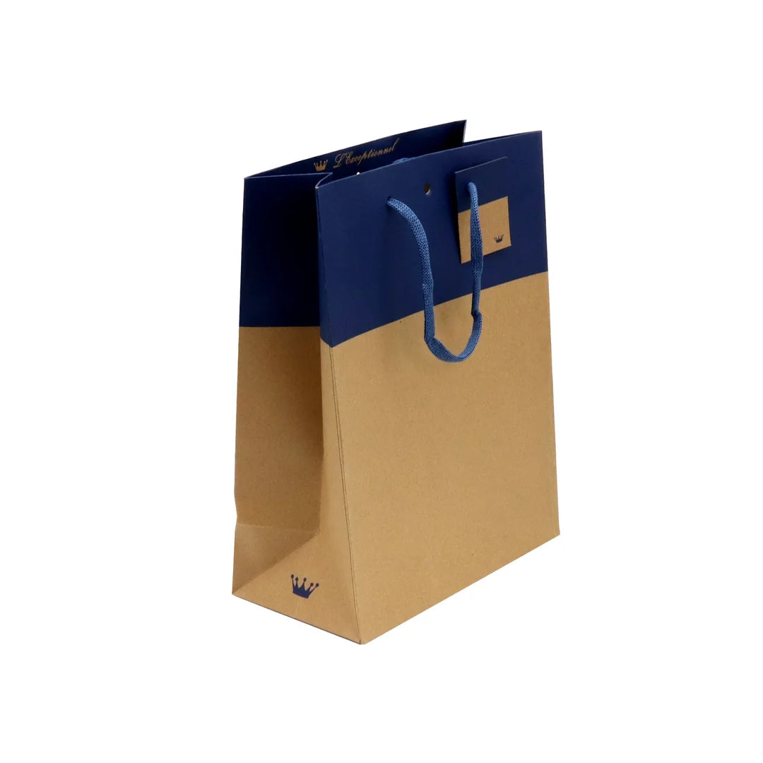 Sac kraft luxe L'Exceptionnel Line bleu marine 175 g/m², poignées cordon tressé