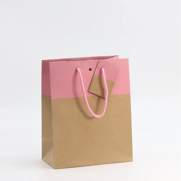 Sac kraft luxe rose L'Exceptionnel Line format Small 175 g/m² avec poignées cordon