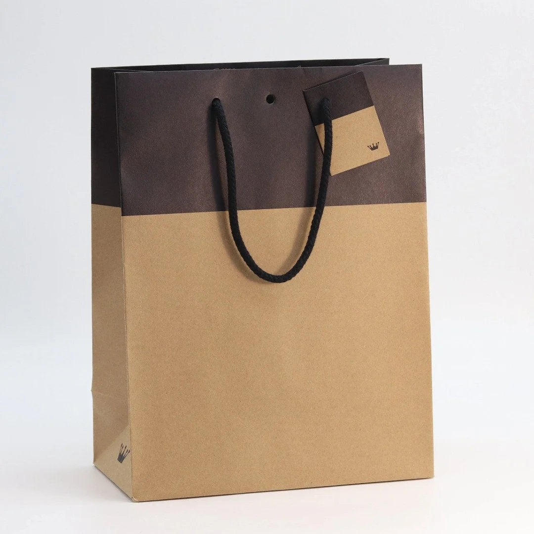 Sac kraft naturel imprimé noir pour emballage cadeau luxe – poignées cordon