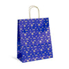 Sac en papier kraft bleu décoration dorée pour emballage de Noël en boutique