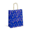 Sac kraft Noël bleu avec impression dorée format 18+8x22 cm, lot de 50 pièces
