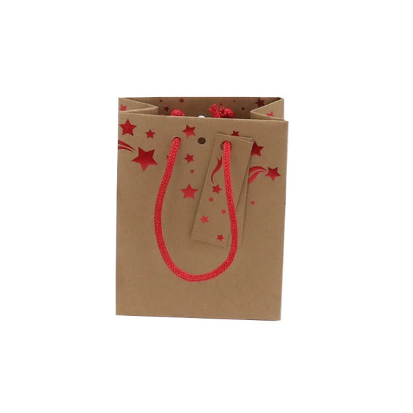 Sac kraft Noël étoiles rouges gaufrées avec fond carton renforcé — emballage cadeau professionnel