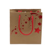 Sac en papier kraft Noël décor étoiles rouges brillantes, poignées tressées — boutique et épicerie fine