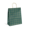 Sac kraft Noël vert et or format moyen 26+12x32 cm, vendu par 50 pour commerces et boutiques