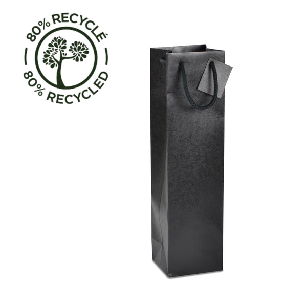 Sac kraft noir Chic Nature 175 g/m² pour 1  bouteille, avec poignées papier et carte cadeau incluse, élégant et recyclable