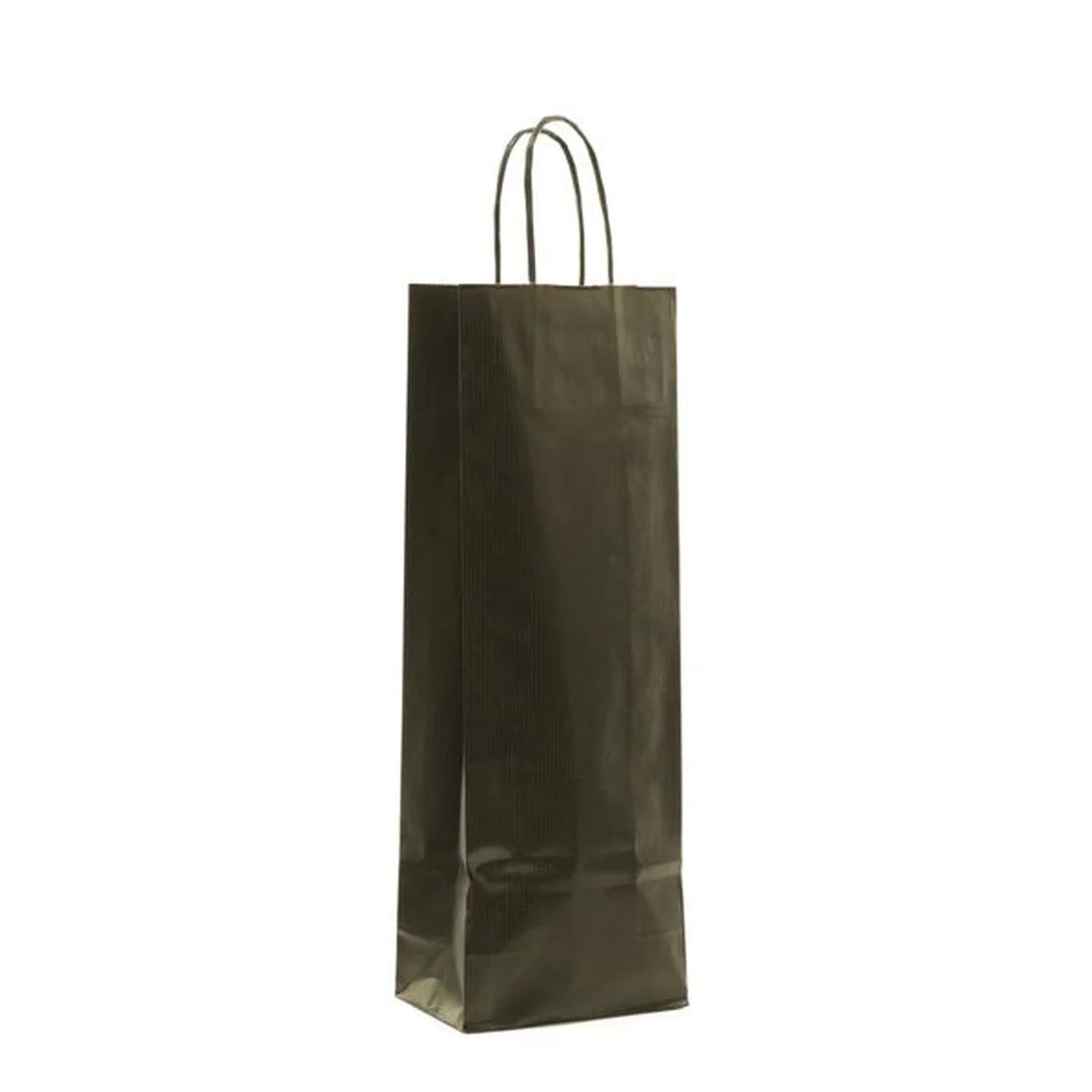 Sac kraft noir vergé pour 1 bouteille avec poignées torsadées – présentation élégante