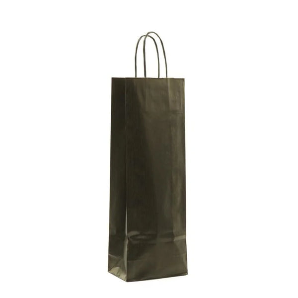 Sac kraft noir vergé pour 1 bouteille avec poignées torsadées – présentation élégante