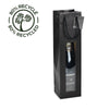 Sac kraft noir 80% recyclé avec fenêtre pour 1 bouteille, 175 g/m², avec poignées papier et carte message incluse. Élégant, solide et recyclable.